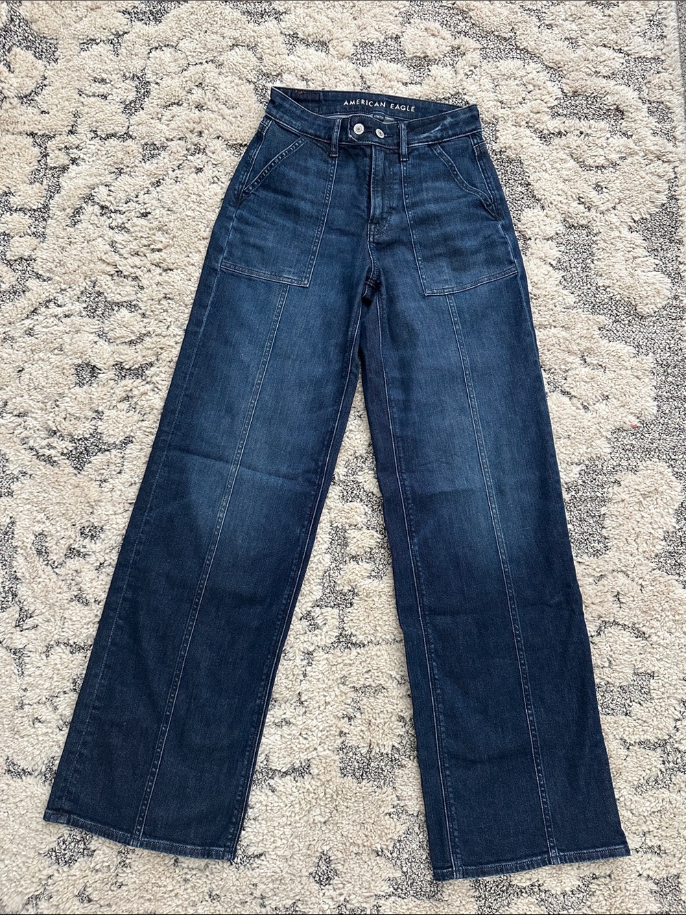 American Eagle Outfitters Super High-Rise Baggy Wide Leg Dark Indigo Jeans